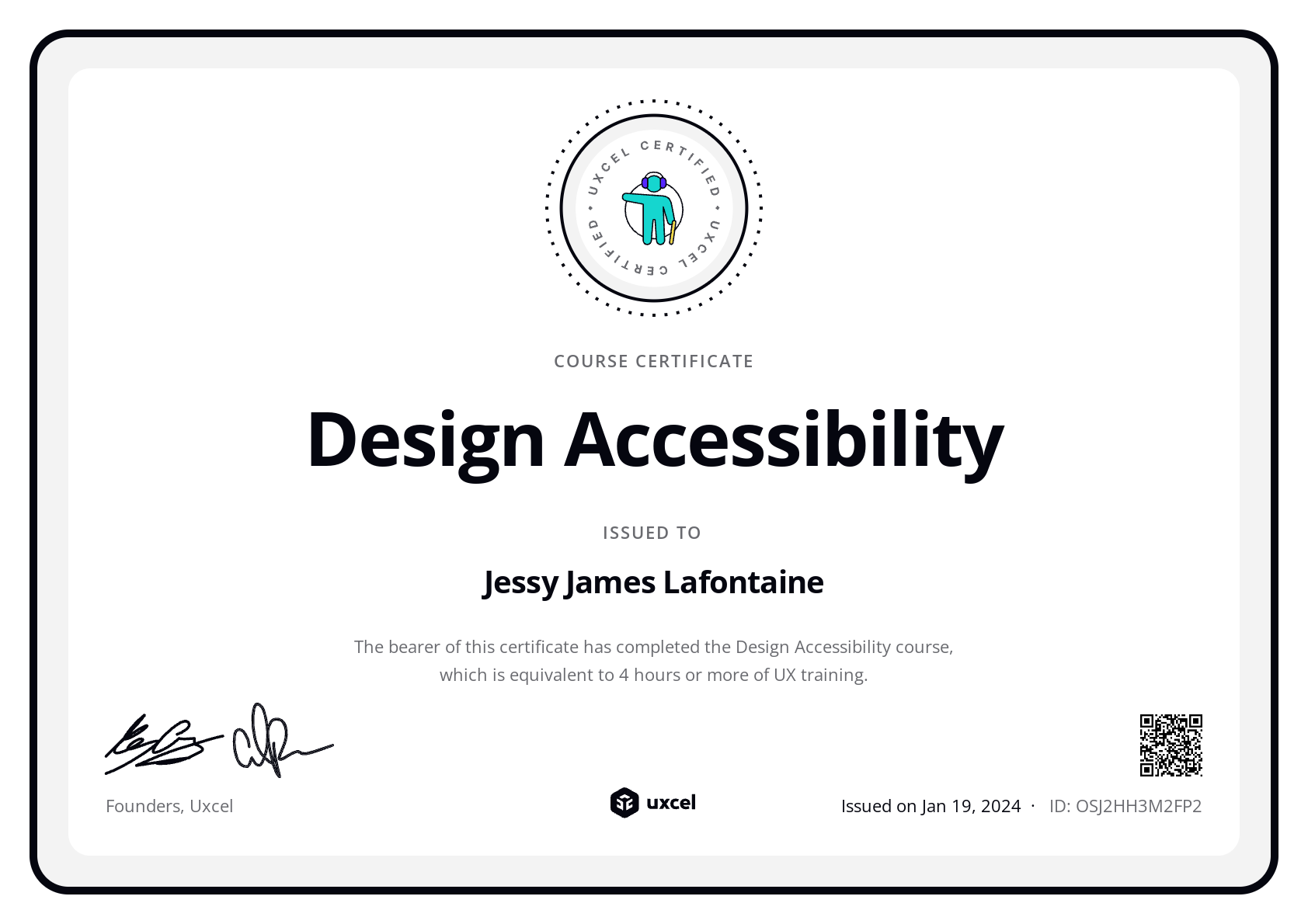 Jessy James Lafontaine's certificate